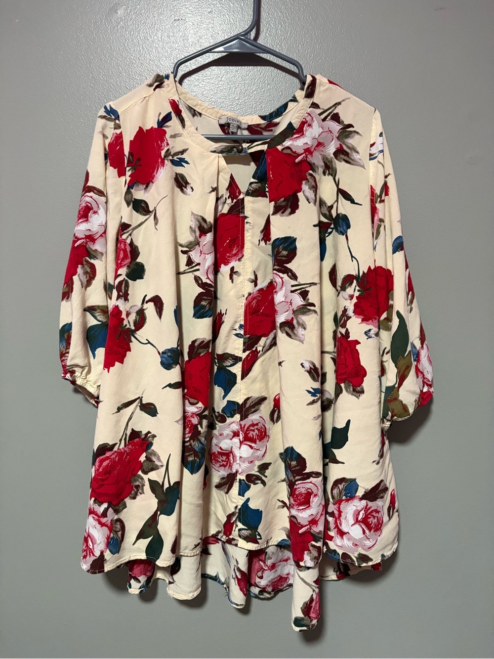 Jodifl Floral Babydoll Tunic Dress Cream Red Rose Print Size Large